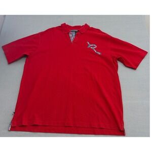 Rocawear Mens Red Short Sleeve Plaid Logo Polo Shirt 2XL 100% Cotton Streetwear